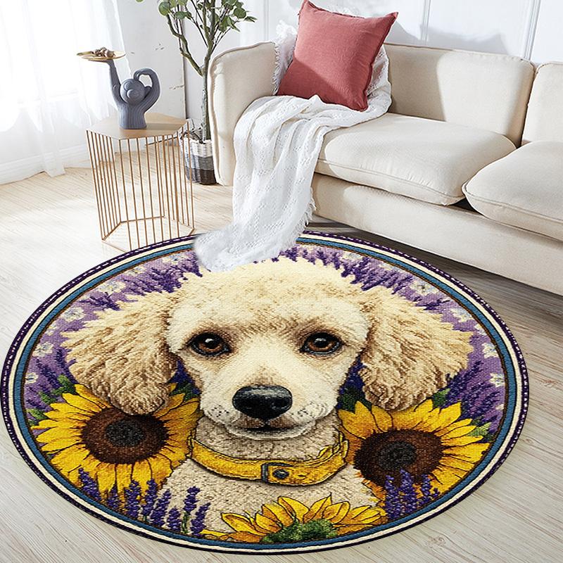Poodle Round Area Rug,Carpet Rug for Living Room Bedroom Sofa Playroom Decor,Non-slip Floor Mat