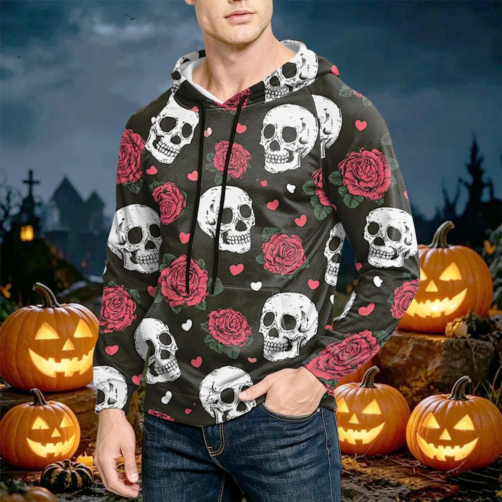 Men's Loose Fit Casual Printed Hoodie with Pocket and Adjustable for Everyday Wear