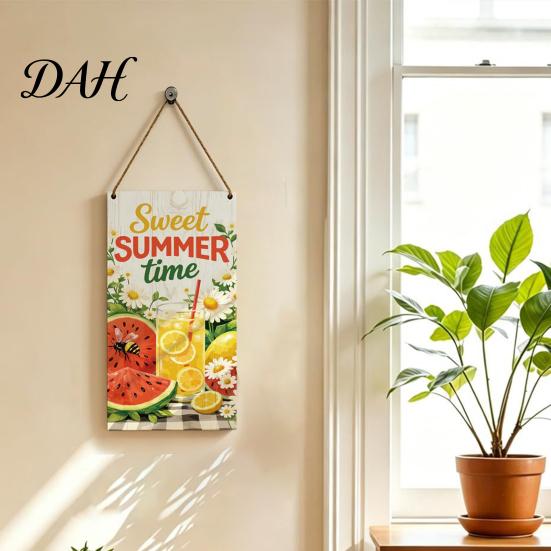 Porch Hanging Sign Summer Wooden Sign, Welcome Front Door Decor with Decorative Rope, Colorful Hanger for Seasonal Farmhouse Beach House Wall Art
