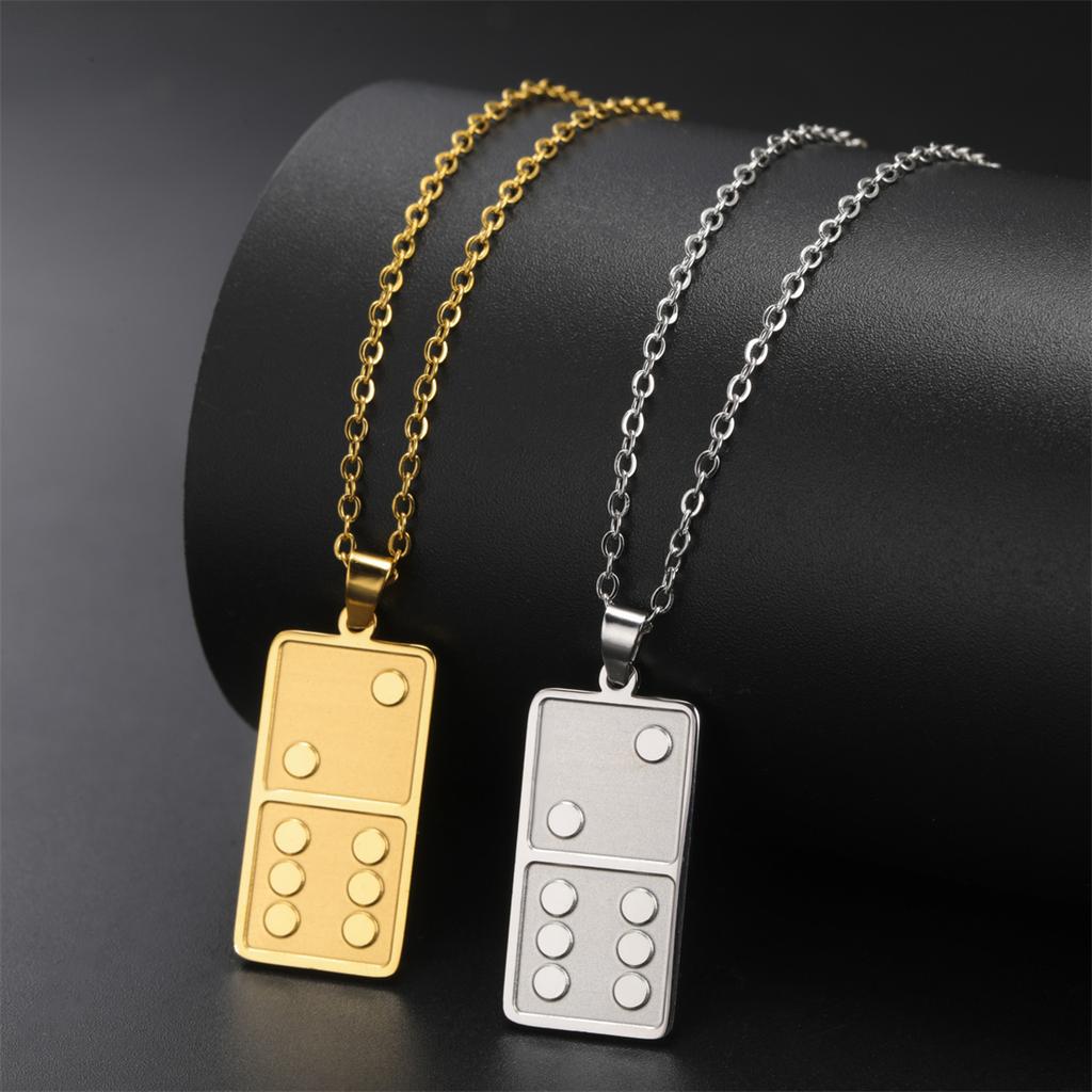  Funny Dominoes Pendant Necklace Stainless Steel Square Domino Card Choker Girl Boy Jewelry Birthday Best Gifts Wholesale
