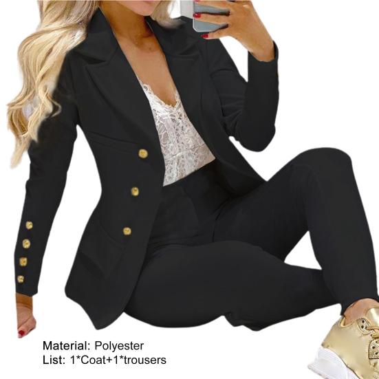 2 st/set Dam Affärskostym Nedvikt Krage Enfärgad Hög Midja Enkelknäppt Ankelband