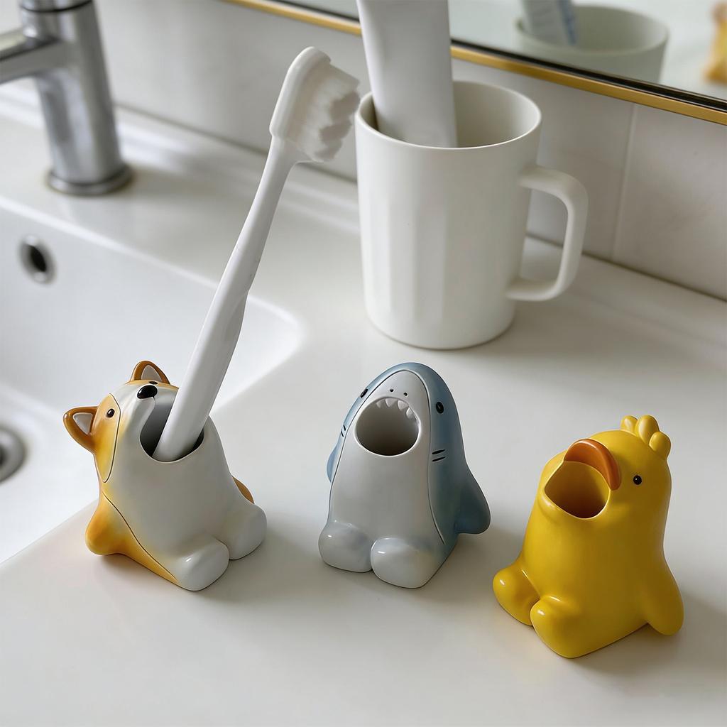 Wind Kreativer Cartoon-Tier-Zahnputzbecherhalter, Niedlicher Kinder-Badezimmer-Zahnputzständer, Badezimmer-Aufbewahrungsregal und Dekoration