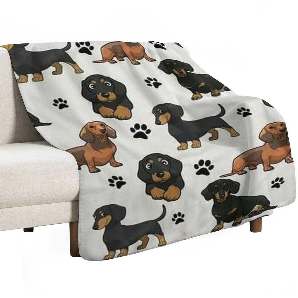 Dachshund Dog cartoons cute Throw Blanket Fuzzy Plush Throw Blanket for Sofa Chair