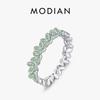 MODIAN 925 Silver Flowers Bands Rings For Women White Gold Plated Ring Green Enamel Ring For Women Vacation Jewelry