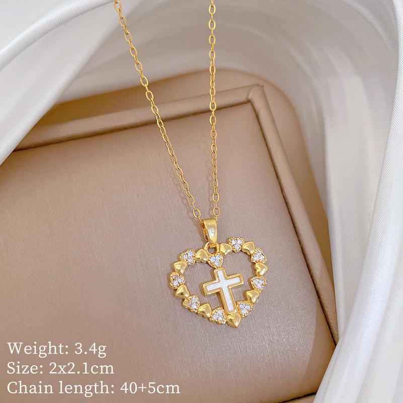 Copper Micro-Inlaid Cross Fashionable Light Luxury Temperament Gorgeous Full Diamond Necklace Female Versatile Collarbone Chain Titanium Steel