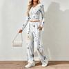 Spring and Autumn Ladies V-Neck Long Sleeve Pants Set Comfortable Casual Versatile Slim Two-piece Set