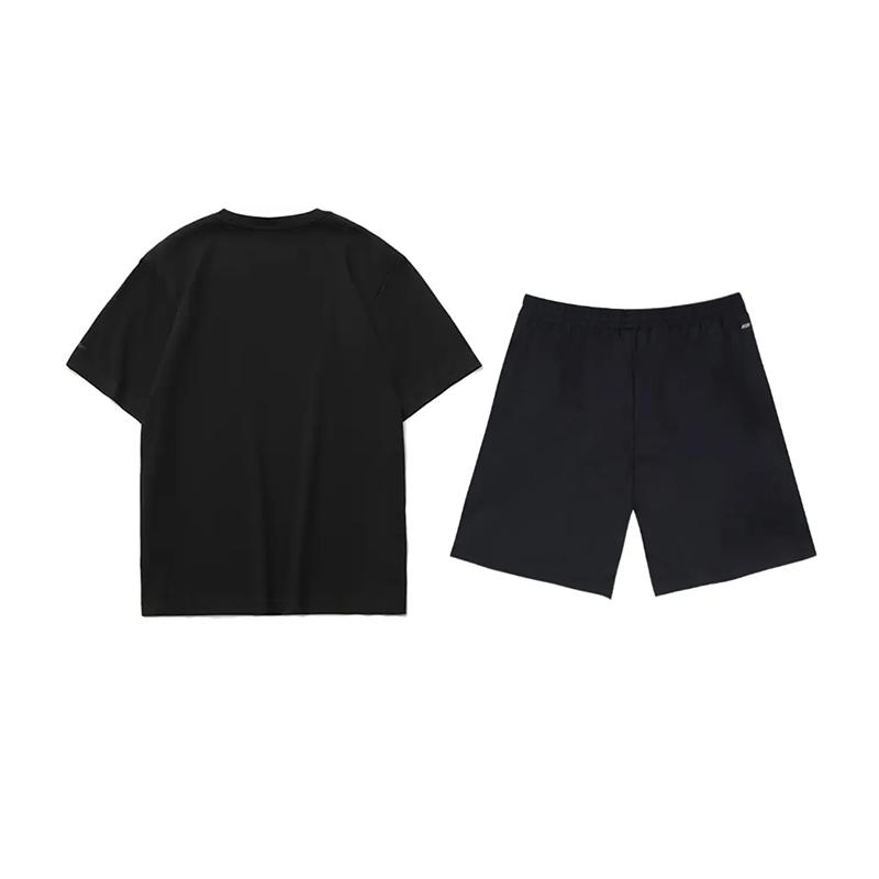 Li Ning Logo Cartoon Pattern Printed Fashion Trendy Versatile Round Neck Pullover Short Sleeve T-Shirt Casual Sports Set AHSUA23-2+YKSV147-2