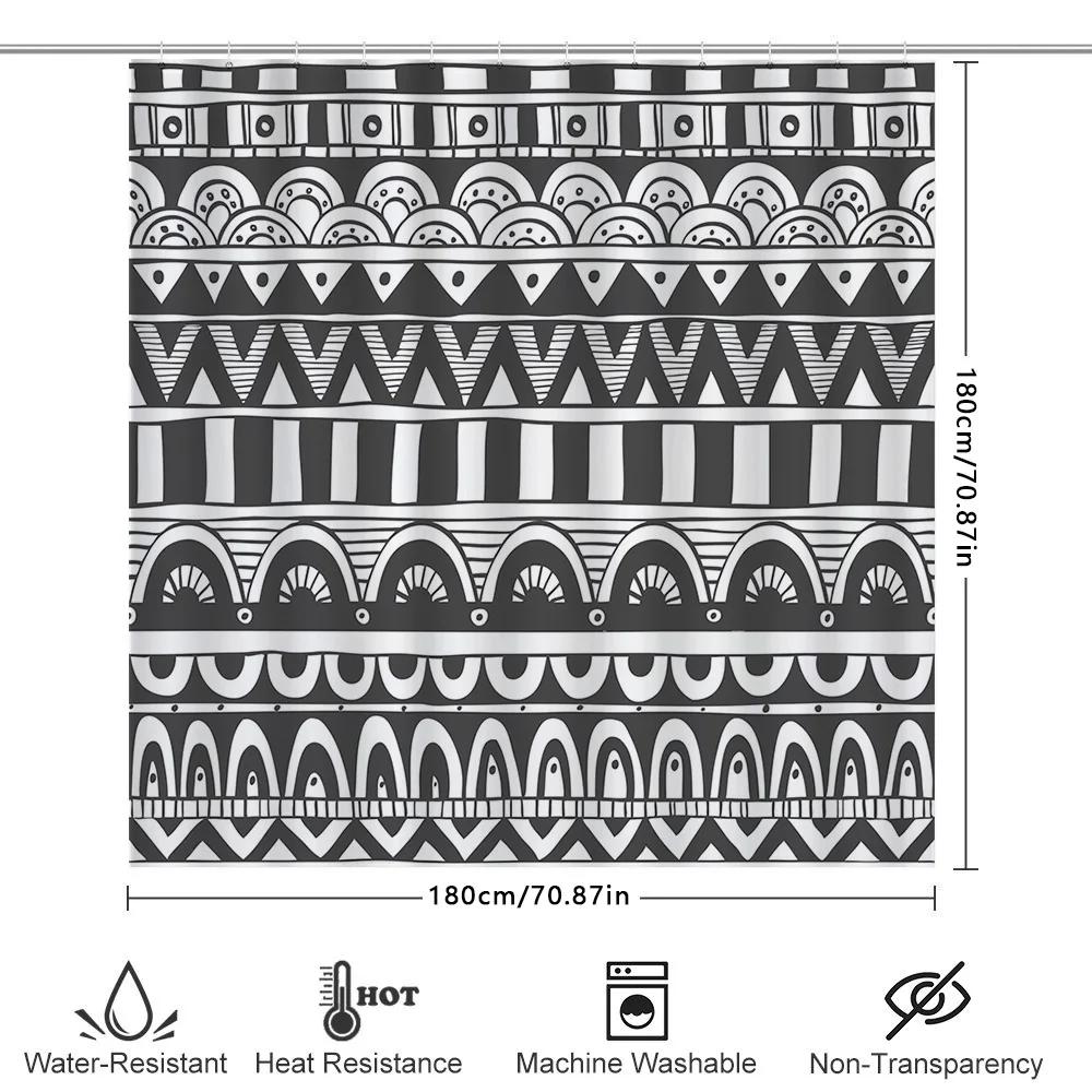 Modern Geometric Bathroom Shower Curtain Black White Striped Decorative Waterproof Fabric For Bathrooms Size 72X84 Inches