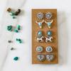 Western Denim Turquoise Earrings, Retro Ethnic Turquoise Flower Bull's Head Horse Love Carved Stud Earrings Women