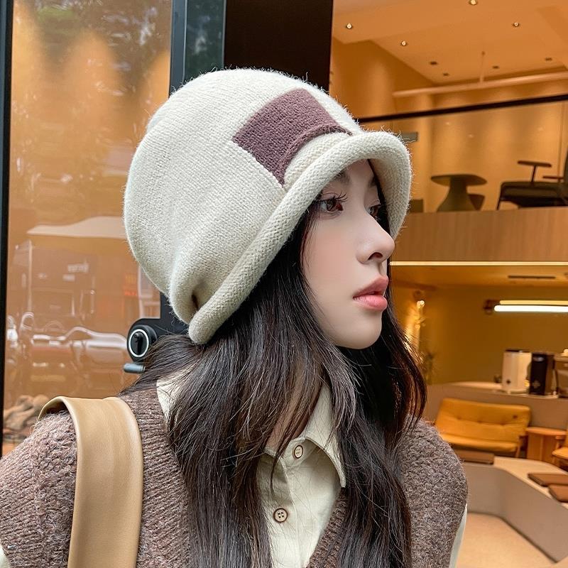 Women’s Hat Fall and Winter Curling Knitting Hat Heattecheasiest for Match Big Head Circumference Student Cold-proof Casual Hat