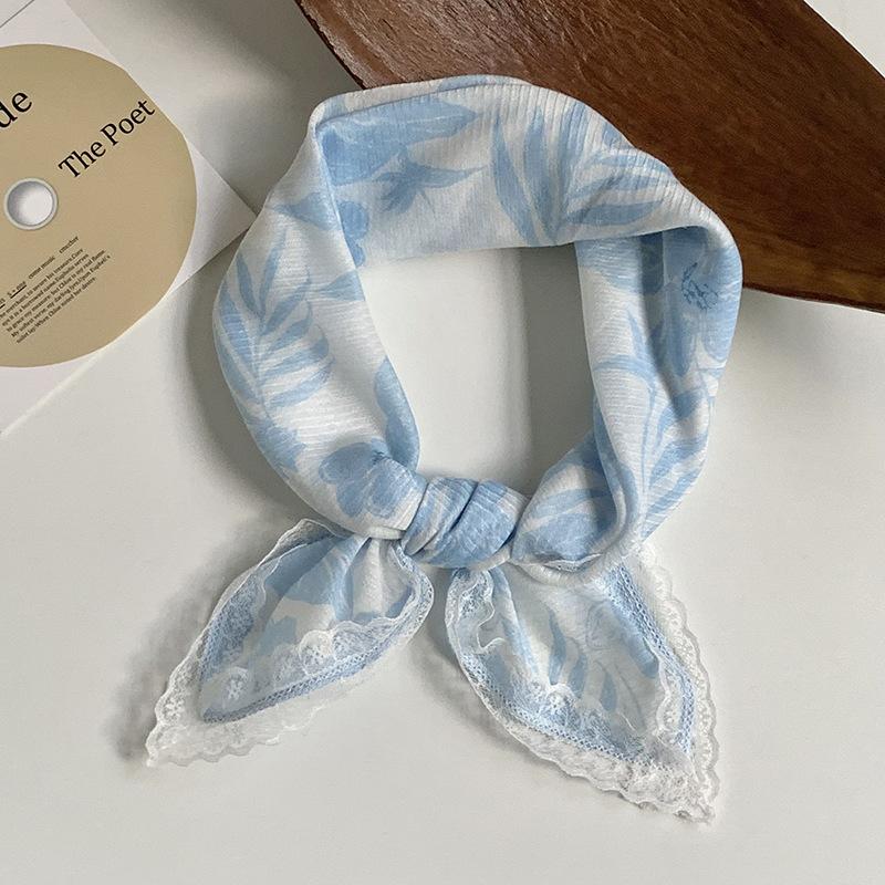 Silk scarf neck small square scarf new multi-color versatile headscarf summer women's pastoral lace headband hair accessories decorative small scarf