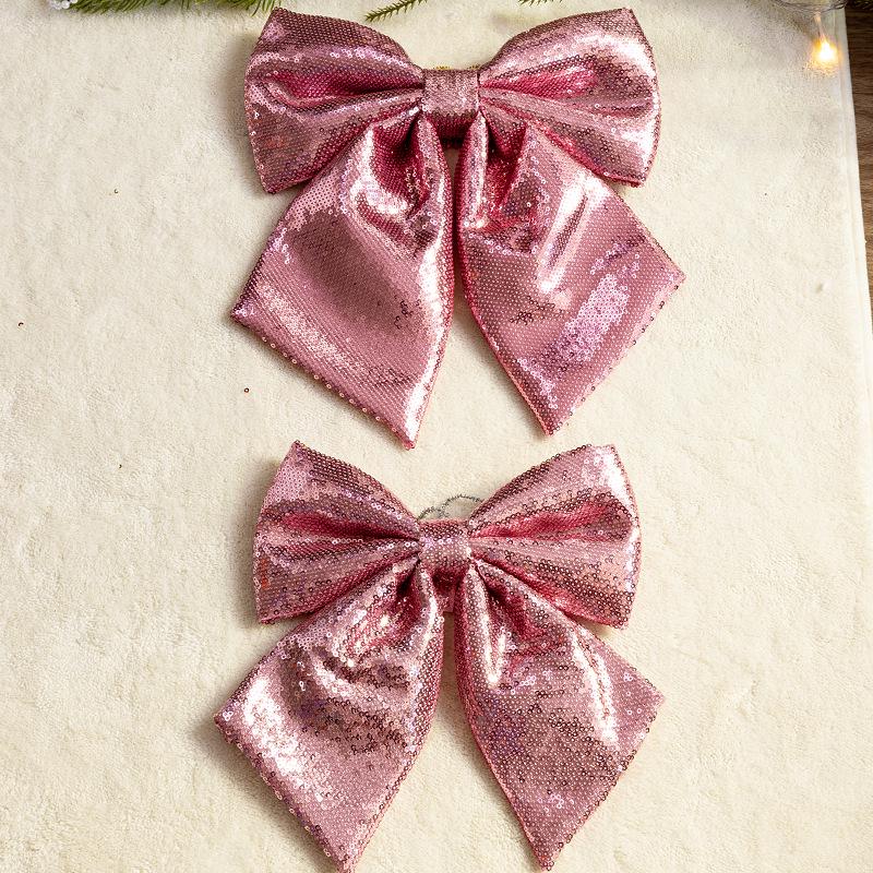 Large Pink and Gold Glitter Christmas Bow Ornament