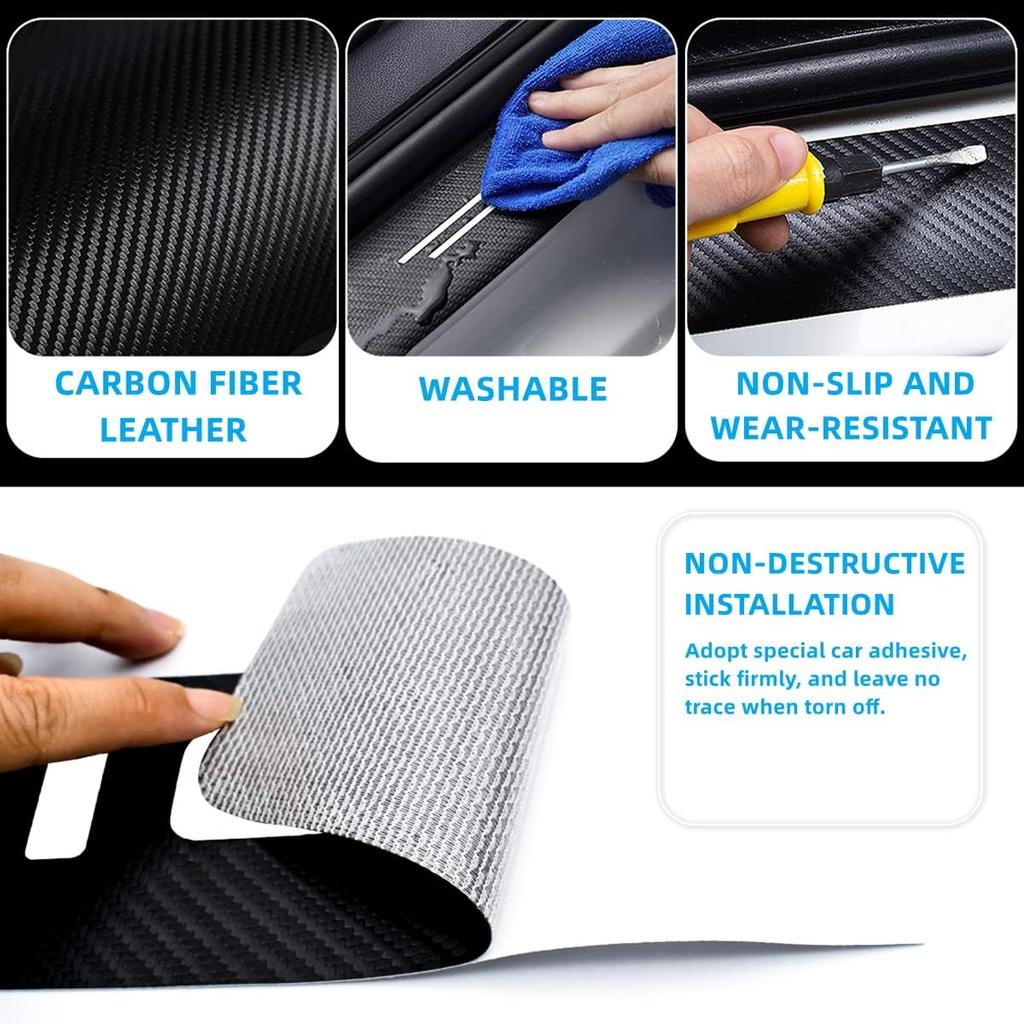 4Pcs Car Door Sill Protector For CR-V Accessories Fit For CRV Carbon Fiber Leather Door Sill Sticker, Decoration Door Sill Scuff Plate Sticker For