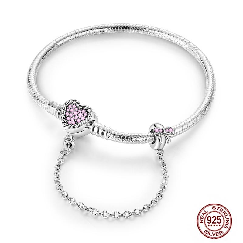 17-20CM Star Moon Bracelet 925 copper Pink Heart Clover Charms Snake Chain Luminous Bracelet For Women DIY Birthday Zircon Gift