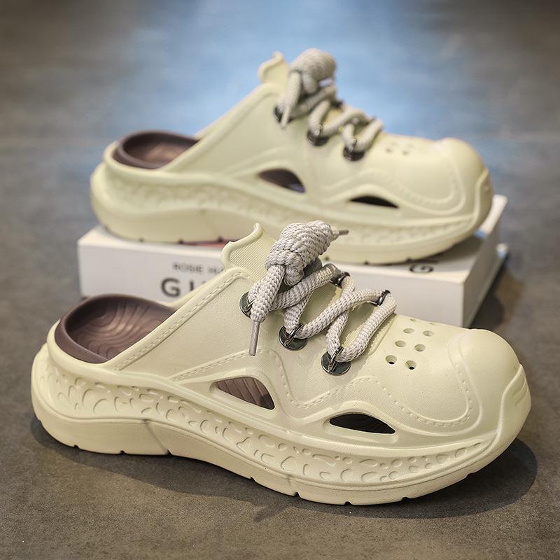 

Модные летние новые мужские сандалии из ЭВА, легкие, удобные, трендовые сандалии, модные, с круглым носком, однотонные, дышащие, с закрытым носком, с отверстиями, мужские 44-45 бежевый