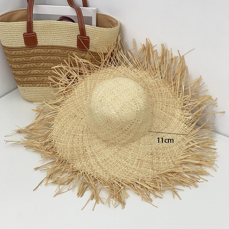 Big Edge Hat Women's Summer Vacation Wind Raffia Straw Hat Big Brim Sunshade Sunscreen Burr Edge Temperament Beach Hat