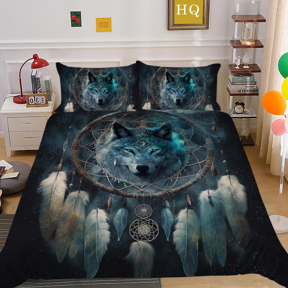 Wolf Printed Home Bedclothes King Size Microfiber Bedding Set Cover Man Soft High Quality Home Textiles