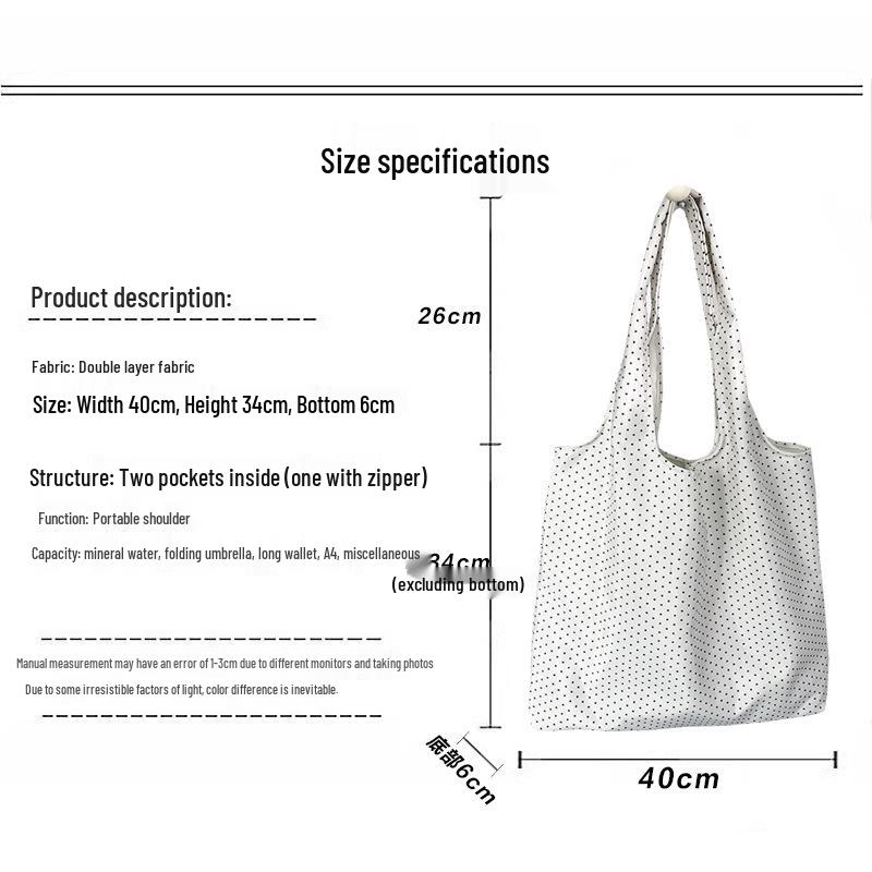 Retro Polka Dot Canvas Tote Bag - Versatile, Large Capacity Shoulder Bag for Women and College Students