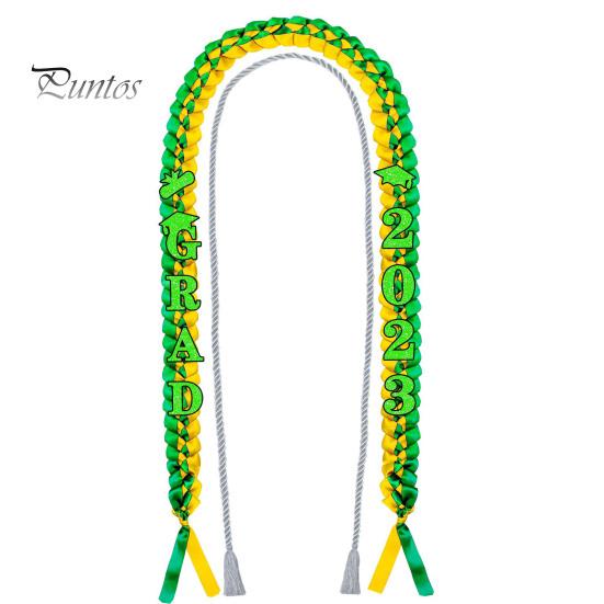 Graduation Wreath Ribbon Lei 2024 Handmade Double Braided Bracelet Necklace Garland with Glitter Pins Congrats Grad Gifts for Him Her High School