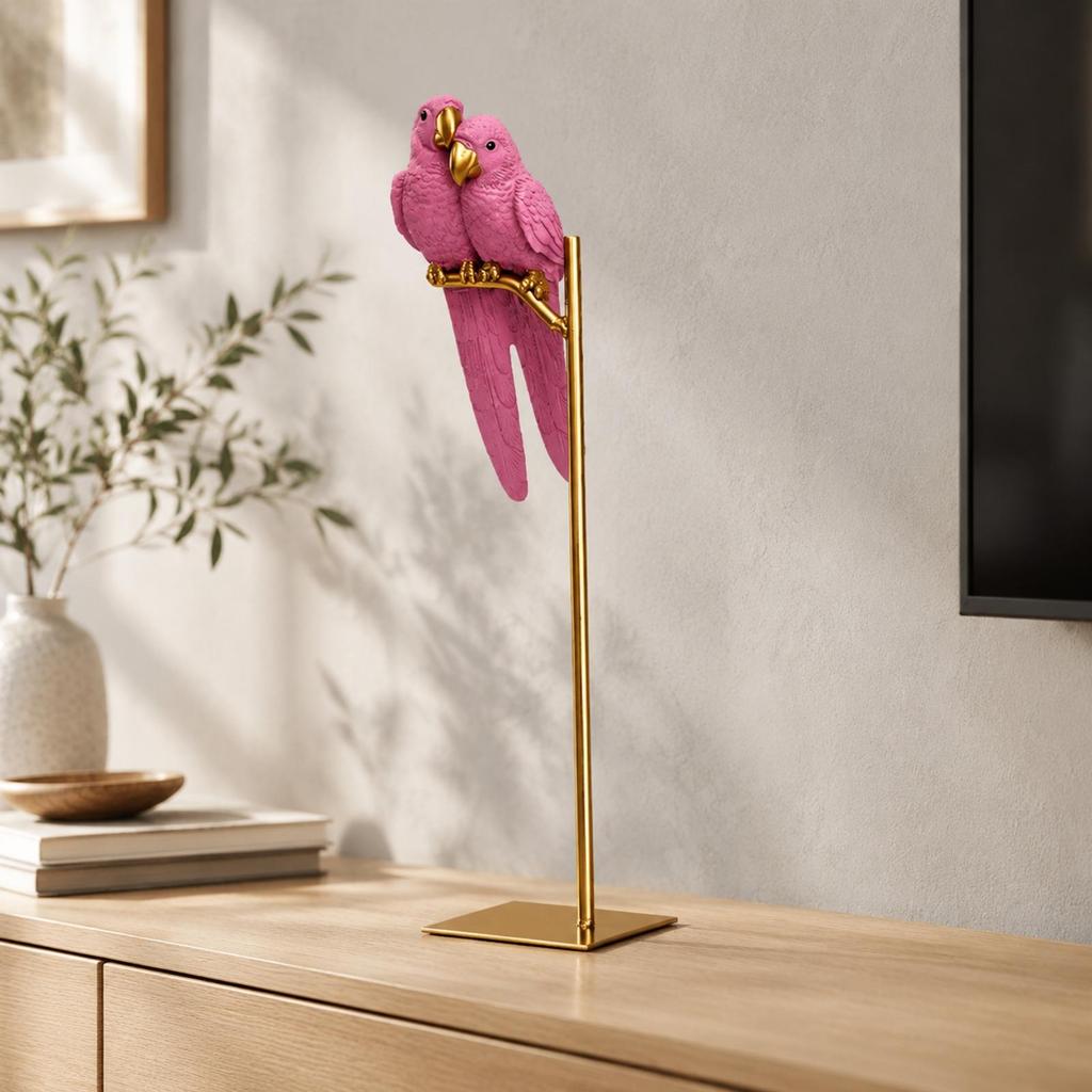 Resin Decorative Sculpture Gold Finish Tropical Bird Decor Piece Golden