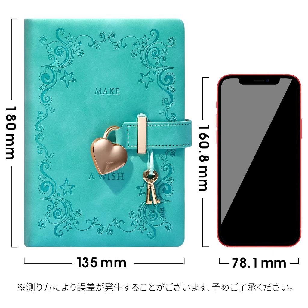 CAGIE Notebook with Diary Diary with Cute For Elementary School Diary Book with PU Secret For School Green Lock, Book, Lock, B6, Notebook, Stylish,