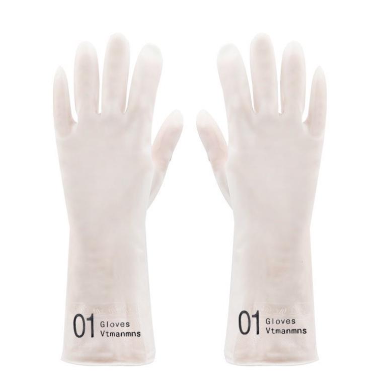 Translucent Off-White Waterproof Dishwashing Gloves - Household Cleaning and Kitchen Use