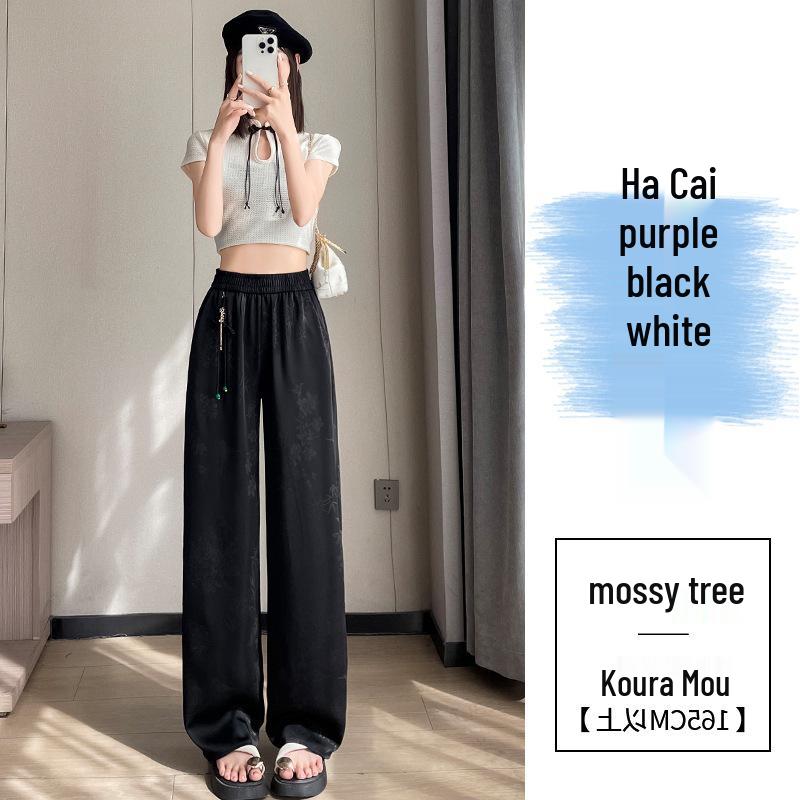 Dámské letní žakárové saténové ledově hedvábné kalhoty se širokými nohavicemi