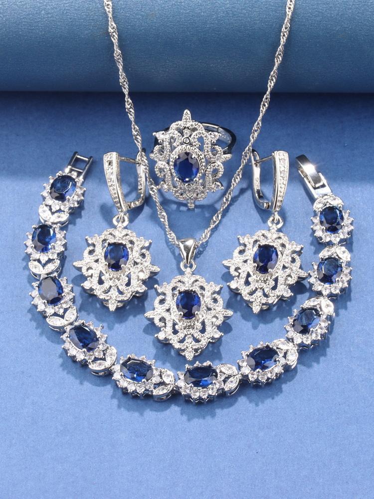 New Wedding Bridal Luxury Fine Jewelry&Accessory For Women Gift Sets Charm Bracelet Necklace And Earrings Ring