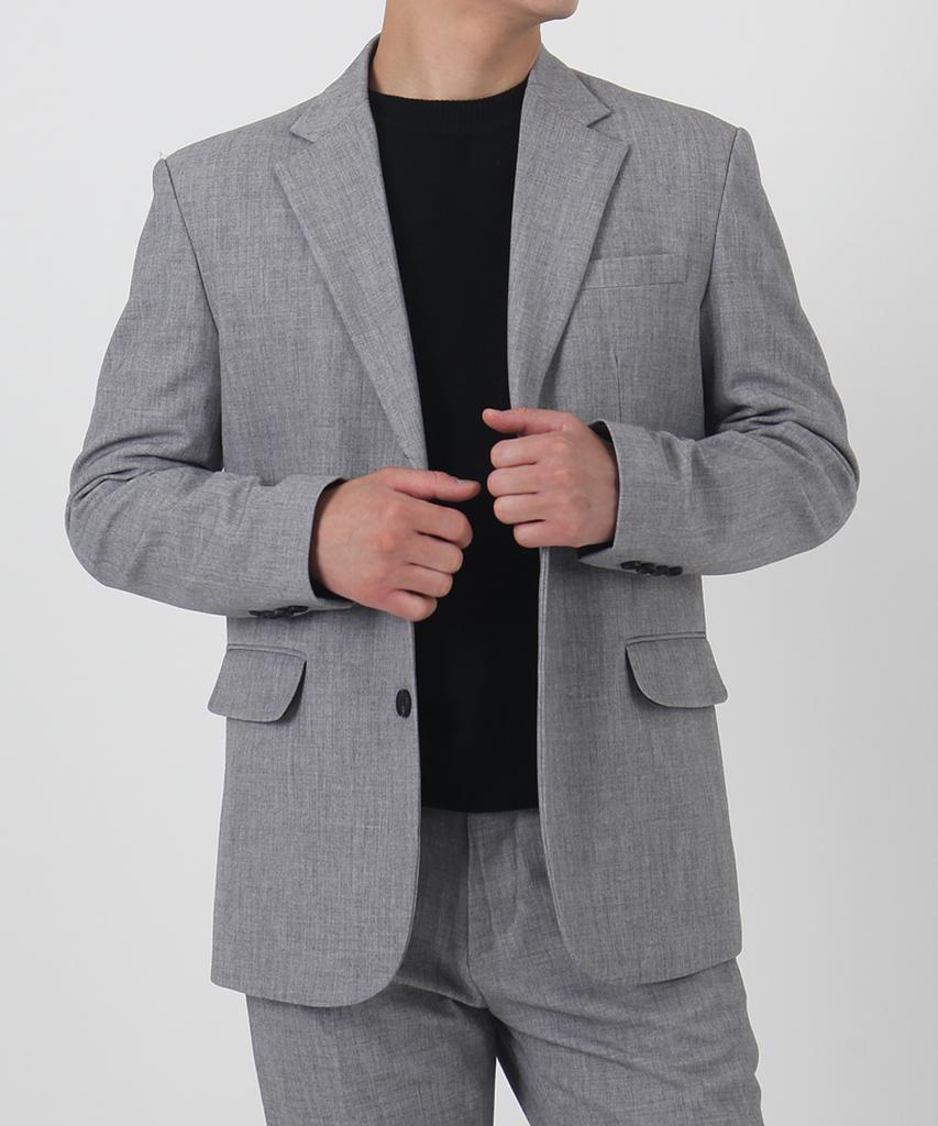 Paletot Notched Bokeh Single Blazer_Gray