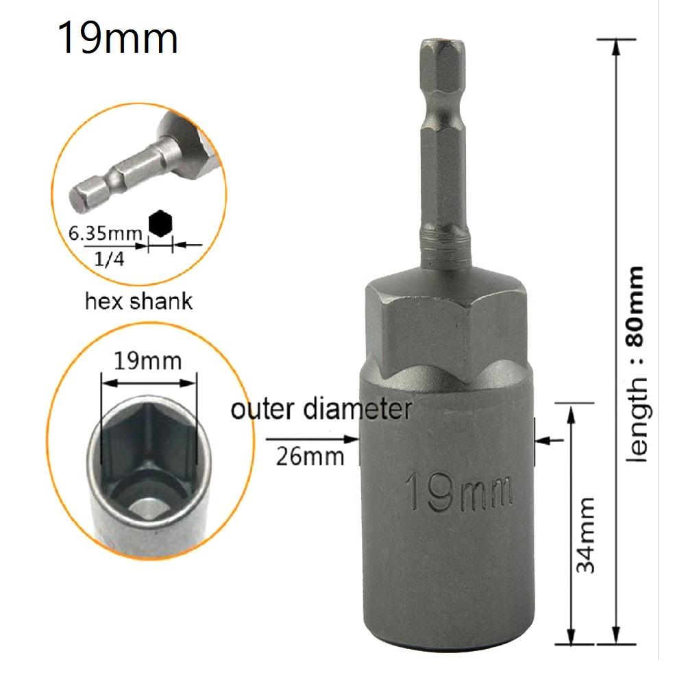 Hex Sockets 5.5-19mm Socket Magnetic Nut Screwdriver 1/4" Hex Key Drill Bit Adapter Drive Socket Hexagonal Shank Sleeve