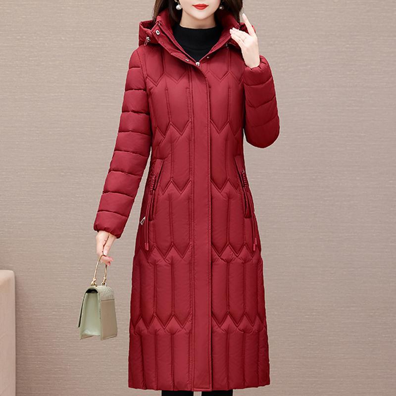 Fashion Middle Age Women's Winter Parka Hooded Casual Warm Long Coats Thick Women Jackets