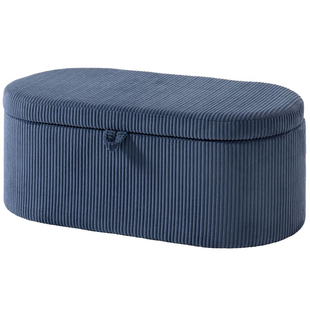 Storage Ottoman, Corduroy Upholstered Ottoman Storage Box with Padded Seat, 105 X 51 X 49 Cm, Blue