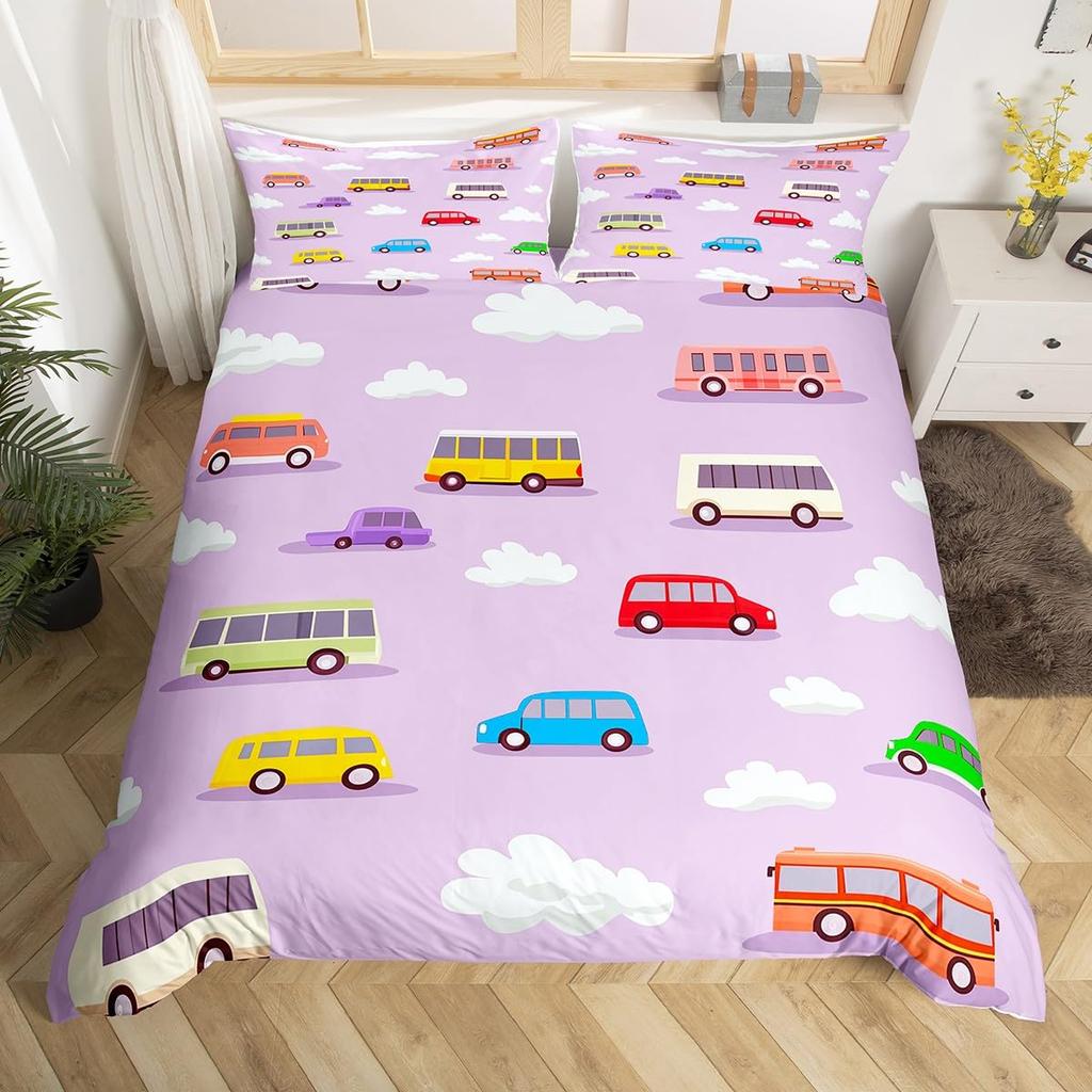 Cartoon Car Duvet Cover Transport Vehicle Motorcycle Toy Automobile Bedding Set Traffic Track Comforter Cover for Boys Teens