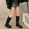 Vintage Pleated Woman Knee High Boots Shoes 2025 Spring Autumn Ladies Elegant Low Heel Knight Botas