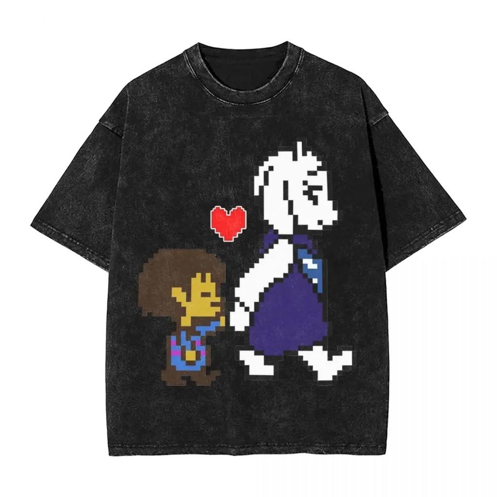 Hot Sale PS Game Undertale Sans Papyrus Graphic Print Vintage Washed TShirt Men Women Cotton Fashion Summer Tee Oversized Top