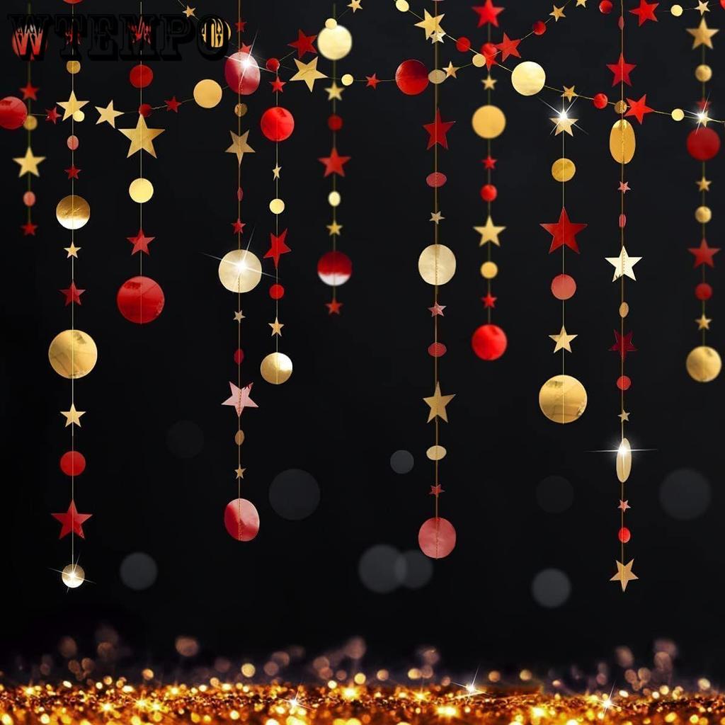 39.37ft Star Party Garlands Red and Golden Star Maroon Garland Valentine's Day Party Decorations Streamer Hanging Backdrop