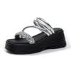 Fashion 7CM Wedge Sandals for Women Comfortable Casual Walking Beach Rhinestone Slide Shoes Ladies Outdoor Indoor Platform Slippers