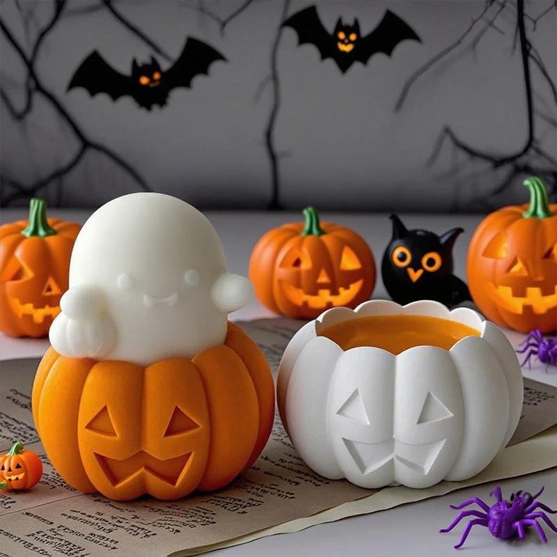 Top Quality Silicone Mold Spooky Halloween Pumpkin Candle Room Aromatherapy DIY Pumpkin Candlestick Candle Mould for Haunted