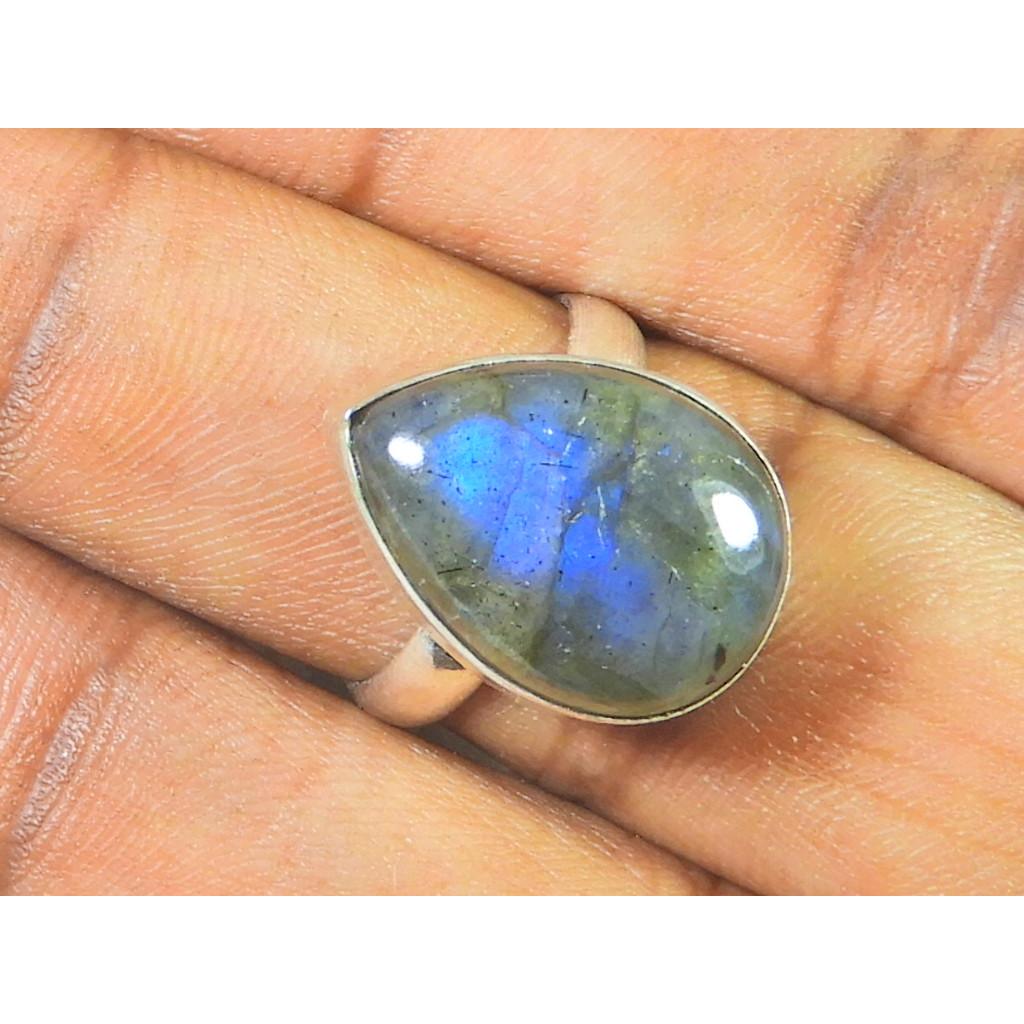 

Pear Labradorite Ring US-08 Solid 925 Sterling Silver Chunky Gemstone Ring MK-03