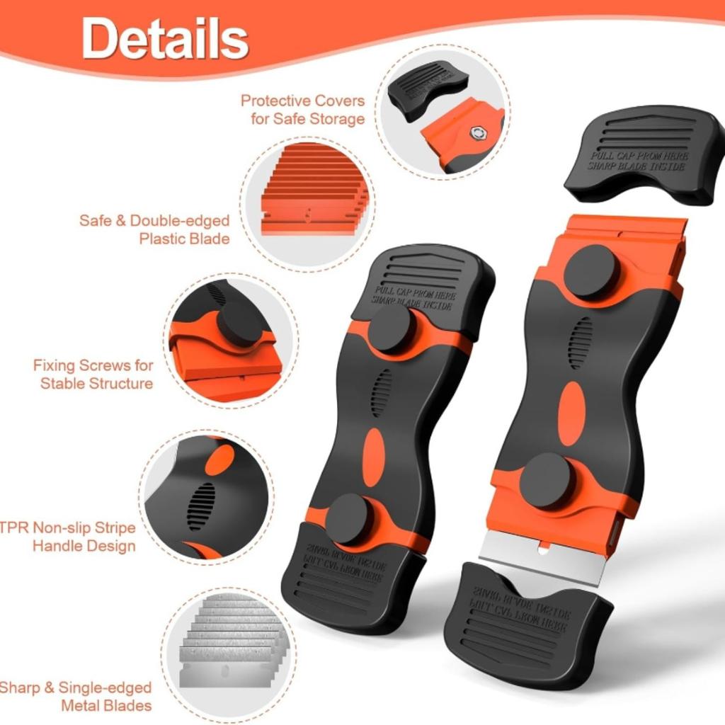 Zestaw 3 skrobaków do ostrzy, zawiera 30 plastikowych i 30 metalowych ostrzy, narzędzie wielofunkcyjne do czyszczenia szkła, płyty grzewczej, usuwania naklejek, farby i gumy