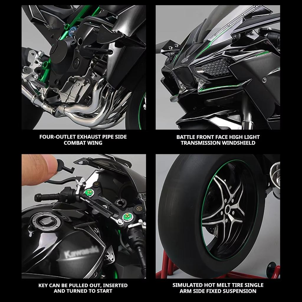 2026 XLG Super-Sized New 1:6 Kawasaki Ninja H2R Superbike - Alloy Model with Ignition Start & Realistic Smoke Effect Collectible Gift Model