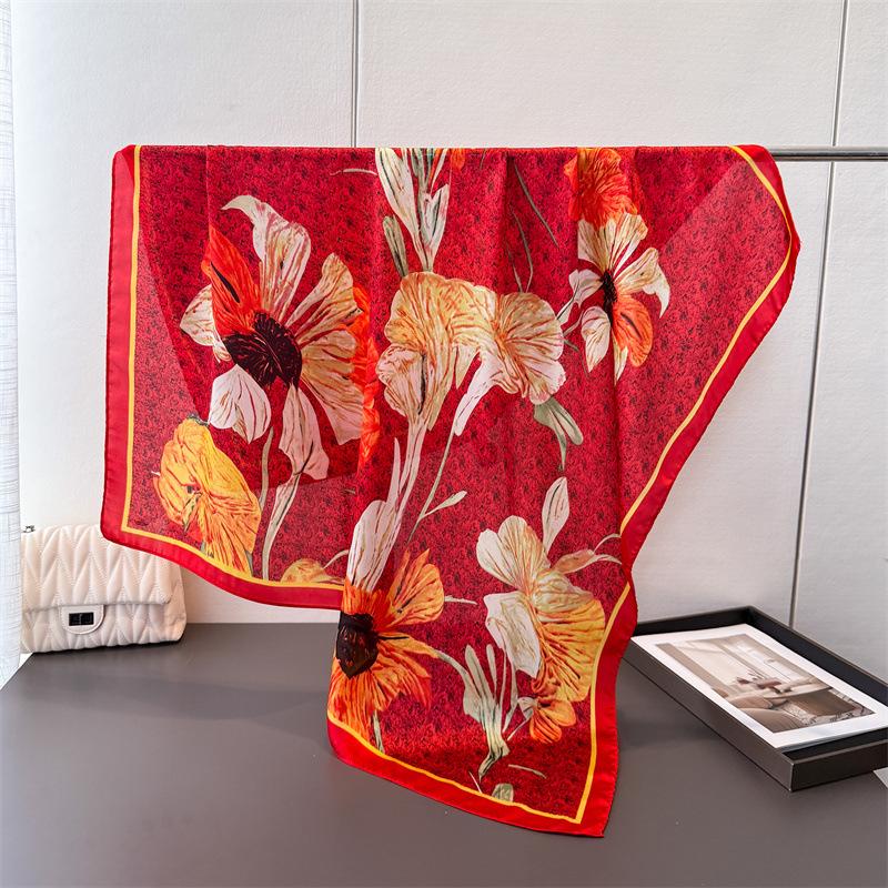 National Style Elegant Imitation Silk Printing Large Square Scarf Silk Scarf Shawl Headscarf Beach Scarf Neck Protection Scarf Neck Decoration Scarf
