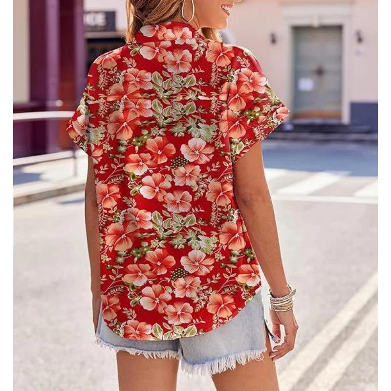 Sommer Neues Hawaiianisches Hemd für Damen Lässig Kurzärmelig Tropische Blume 3D-bedrucktes Hemd