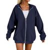 Women's Hooded Long Sleeve Zip Up Hoodie Oversized Loose Fit Streetwear Casual Pocket Sweatshirt Jacket