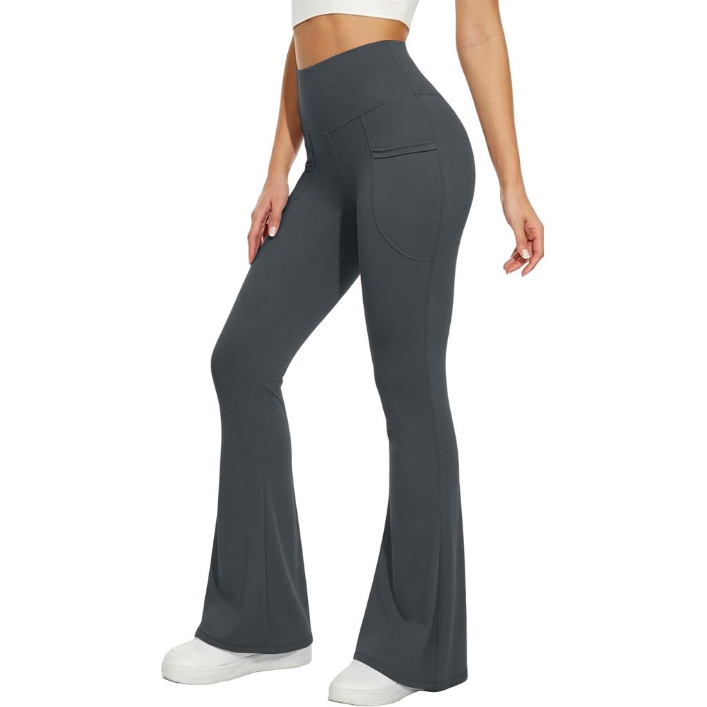 Women’s High Waist Flare Leg Yoga Pants with Wide Leg Design and Side Pocket for Comfortable Fit and Active Lifestyle