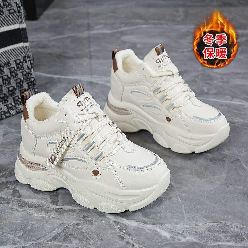 Inner Height-increasing Dad Shoes Women's 2025 Autumn and Winter New Height-increasing and Thin Single Shoes Sports Thick-soled Casual White Shoes