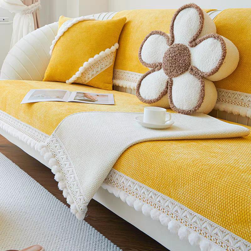 Small Fresh Chenille Sofa Cushion, Universal Anti-slip Living Room Cushion, Practical Sofa Towel for All Seasons