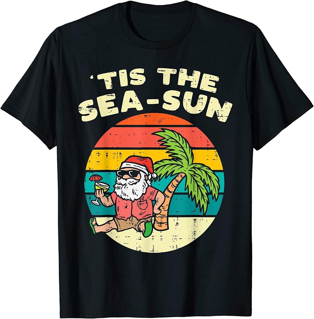 NEW! Tis The Sea Sun Santa Beach Summer Christmas In July Tee - MADE IN USA
