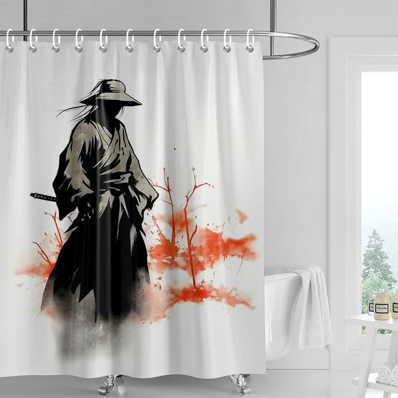 Japanese-style Gogi Retro Character Printed Shower Curtain Fading-resistant Bathroom Partition Curtain for Hotel Home Decoration
