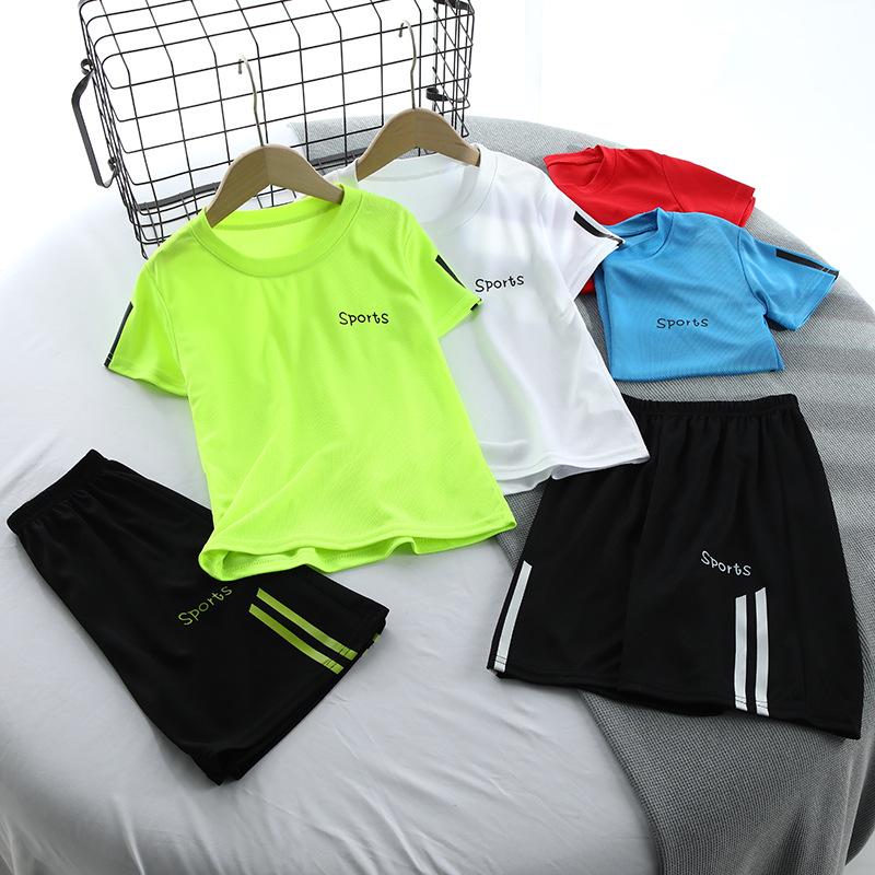 2026 Boys' Summer Sportswear: Short Sleeve and Shorts Mesh Set in 20 Colors